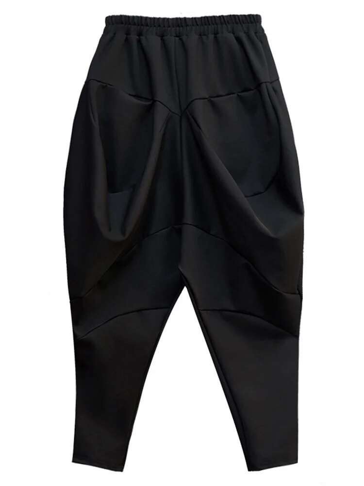 EAM Big Pockets Spliced Irregular High Waist Harem Trousers New Loose Fit Pants Women Fashion Tide Spring Autumn 2024 1Dd2684