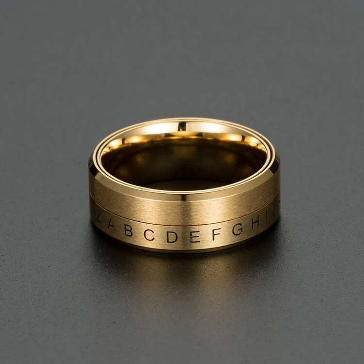 8MM Men's Stainless Steel Alphabet Number Spinner Ring Decoder Design Promise Engagement Wedding Band