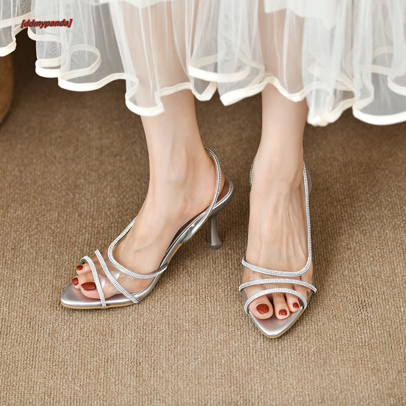 French style fine heeled exquisite sandals for women in the summer of 2025, with a high-end feel and pointed transparent high heels ddmypanda