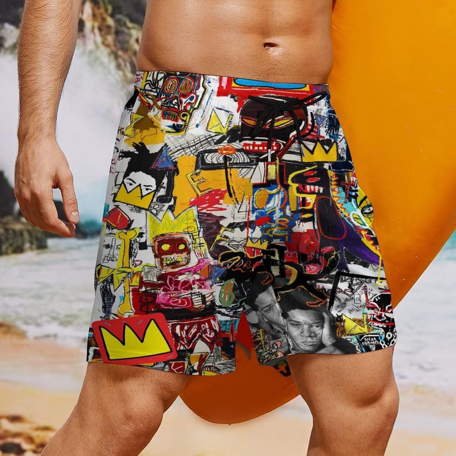 Mens Swim Trunks with Compression Swimwear 3D Printed Drawstring Beach Short printing printing