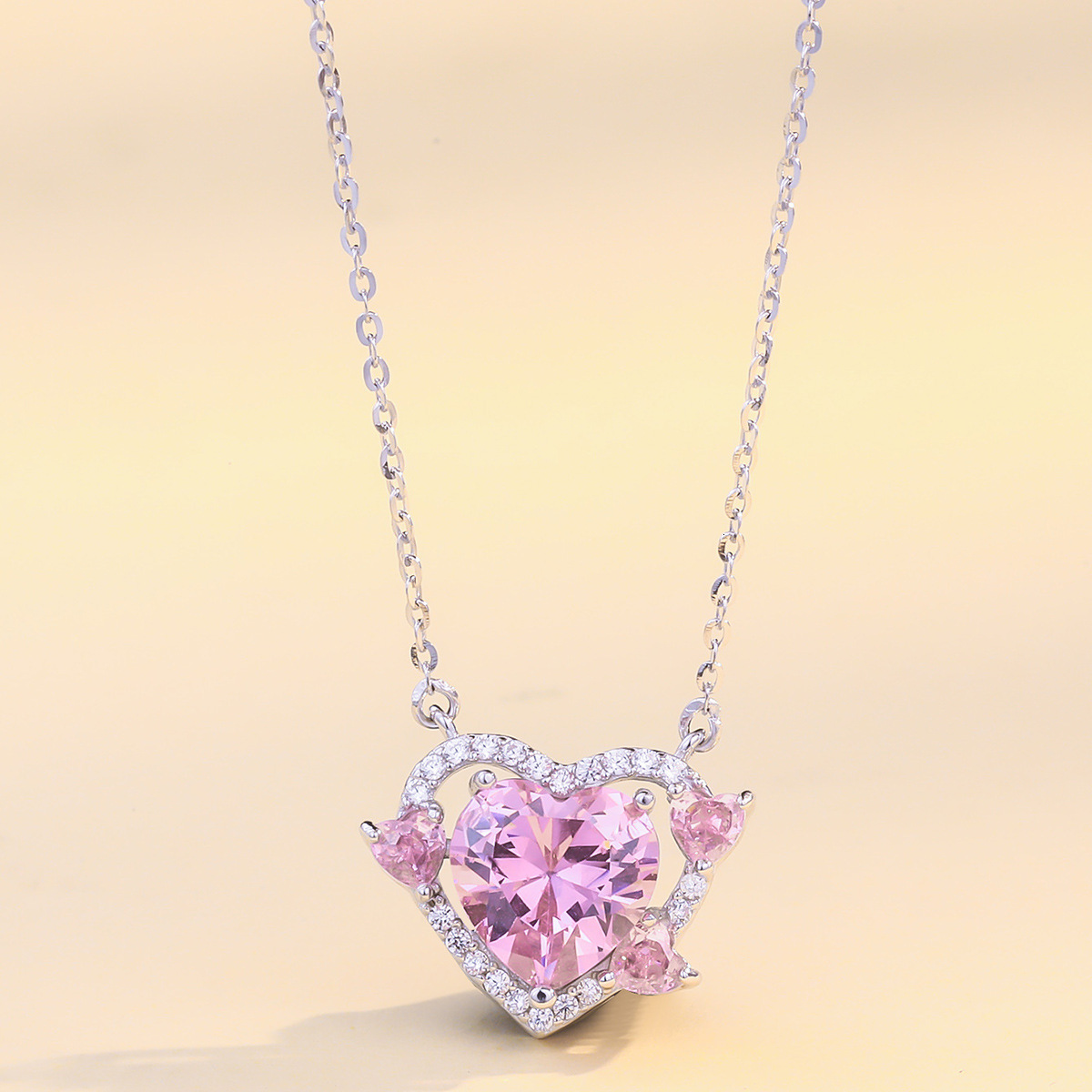 S925 Silver Necklace Female Sterling Silver Daji Maid Coffee Guardian Heart Zircon Necklace Net Red Minority Collarbone Chain