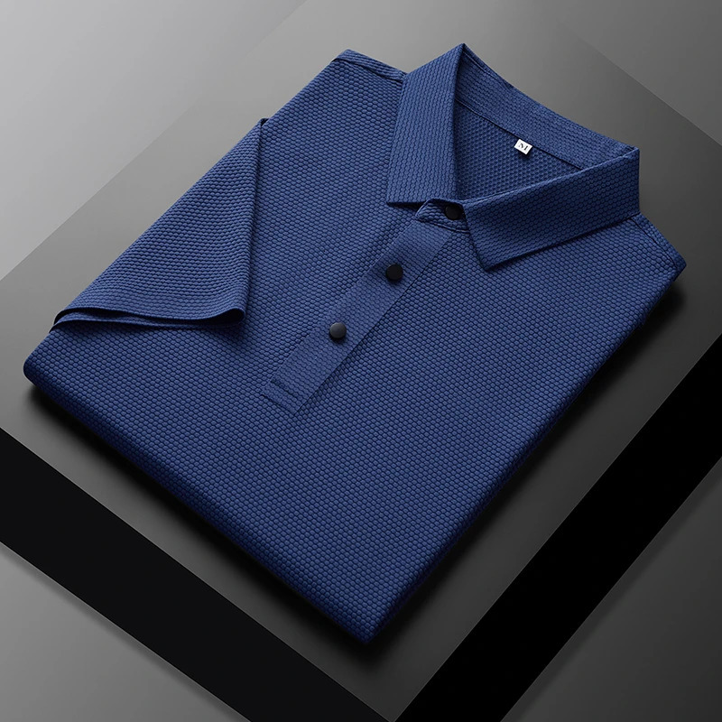 Mens High end Mesh Ice Silk Short sleeved Polo Shirt Summer Solid Color Thin Breathable Anti Wrinkle Tshirt 250312