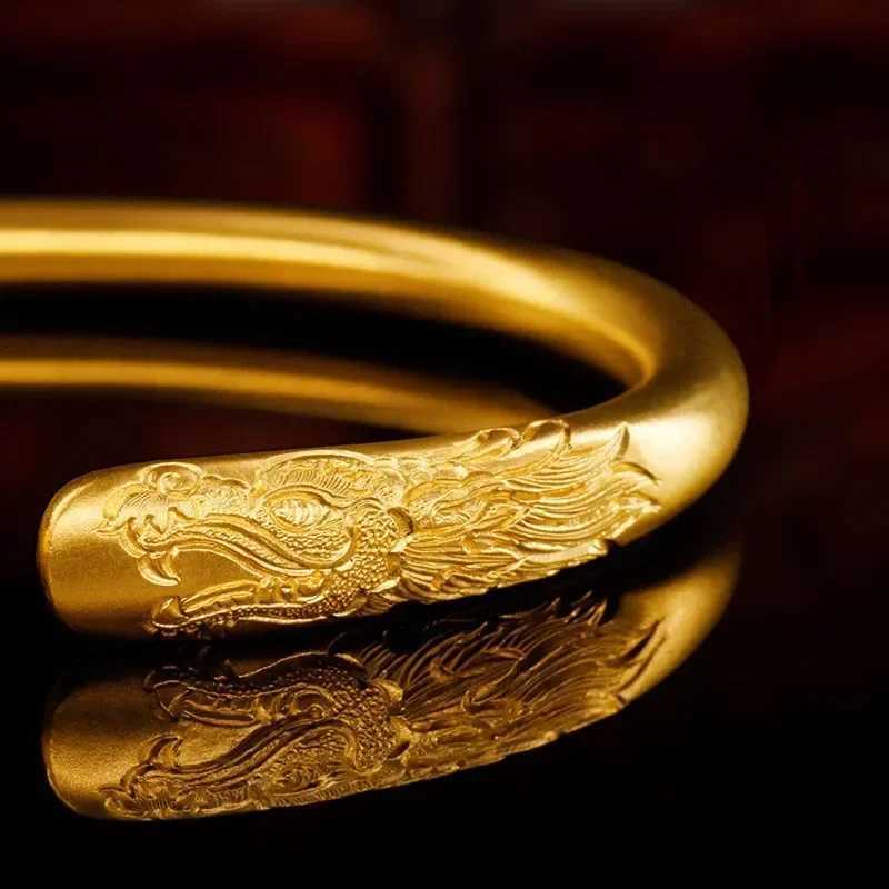 24K AU9999 True Gold Long Moon Fence Bracelet - Ancient Method Carving Ladies Long PeakXJ250315