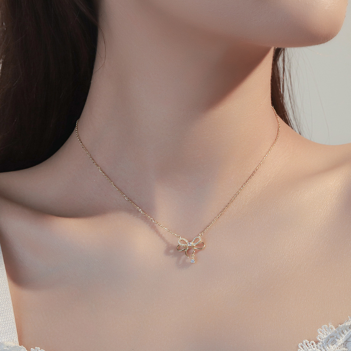S928 Necklace Female Japanese And Korean Style Fashion Temperament Smart Bow Minority Butterfly Dream Collarbone Chain Valentine's Day Gift
