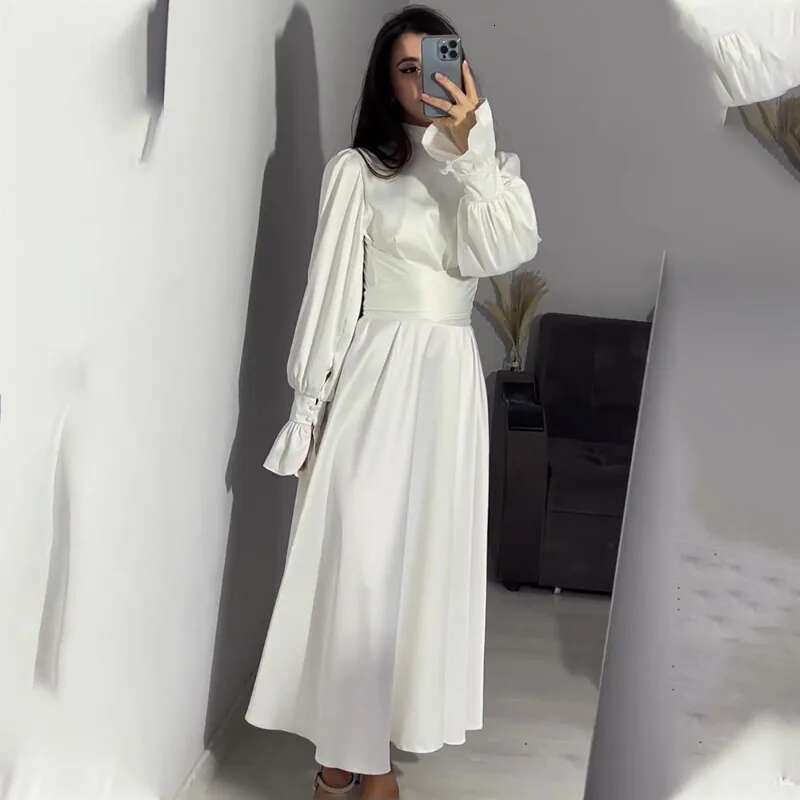 Talenza Elegant Ruffled Sleeve Women's Fashion Bandage Evening Retro Slim Lace Up Solid Color Long Dress