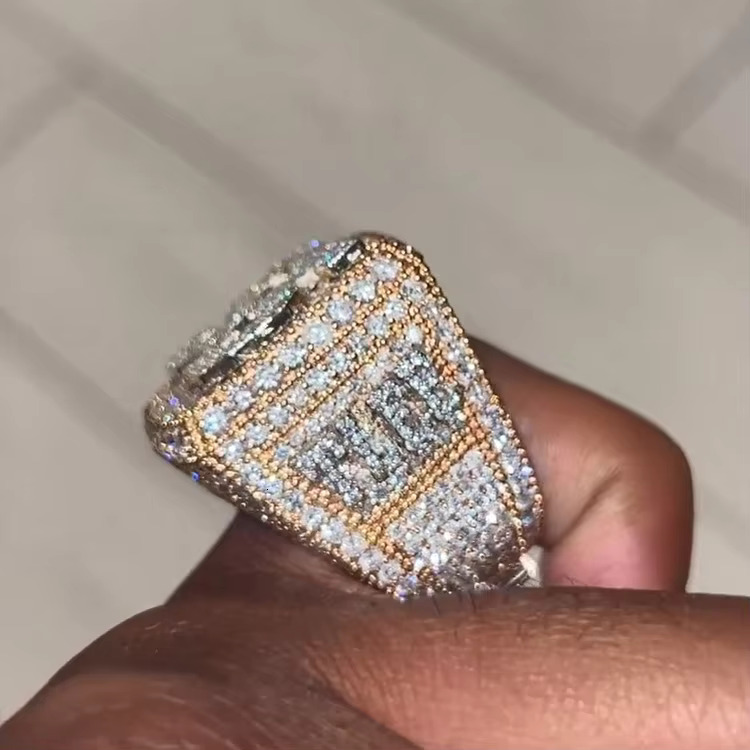 Two Tone Iced Out Moissanite Diamond Ring Hip Hop Fine Jewelry Ring for Men Custom 925 Silver Championship Letter Hand Ring Set