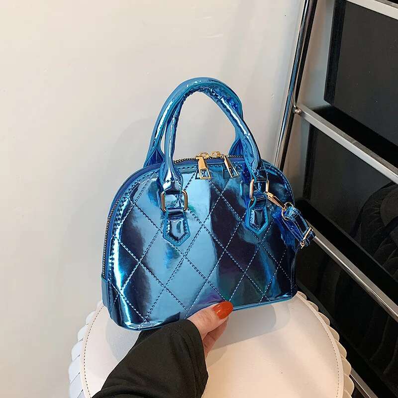 2025 New Checkered Quilted Lacquer Leather Women's Handbag Designer Fashion Korean Crossbody Bag Small Shell Handbag