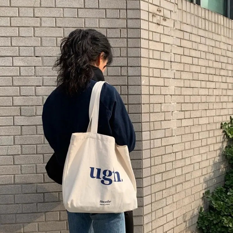 Womens Shoulder Bag Casual Female Capacity Tote Bags Large Shopper Canvas Letter Fashion Harajuku Zipper Print Canvas Handbags 250311