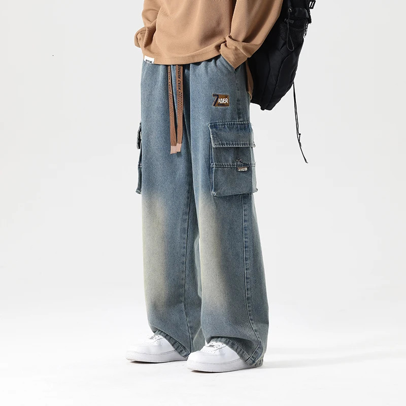Big Size Mens Cargo Jeans Loose Wide Leg Straight Denim Pants Male Autumn Streetwear Casual Baggy Cowboy Trouser Plus Large 8XL 250313