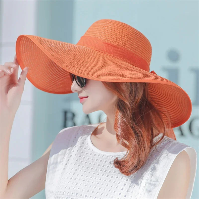 Foldable Summer Beach Straw Hat Womens Wide Brim Sun Hat Block UV Protection Panama Hat Bone Chapeu Womens Straw Hat 250314