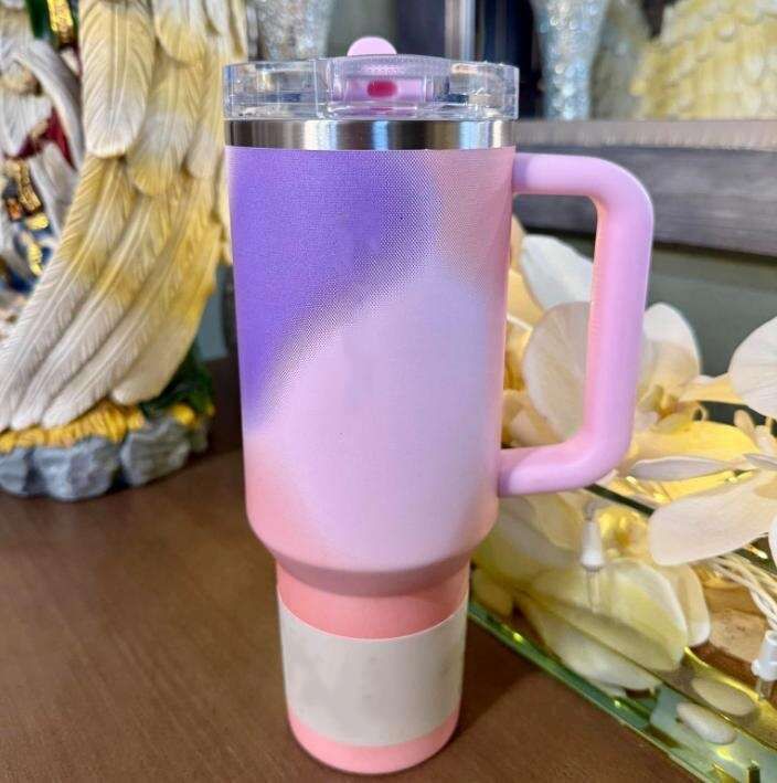 40Oz 14oz Loveshackfancy H2.0 Mugs pink Stainless Steel Tumbler Cup HIKT pink With Silicone Handle, Lid And Straw For Valentine's Day Gift, Water Bottle US STOCK