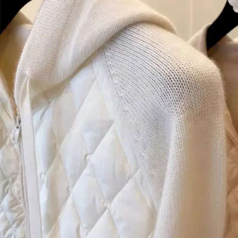 High Grade Tops Women Fasshion Knitted Patchwork Zip Up Winter Hooded Coats Thick Hoodies Casual Loose Parkas