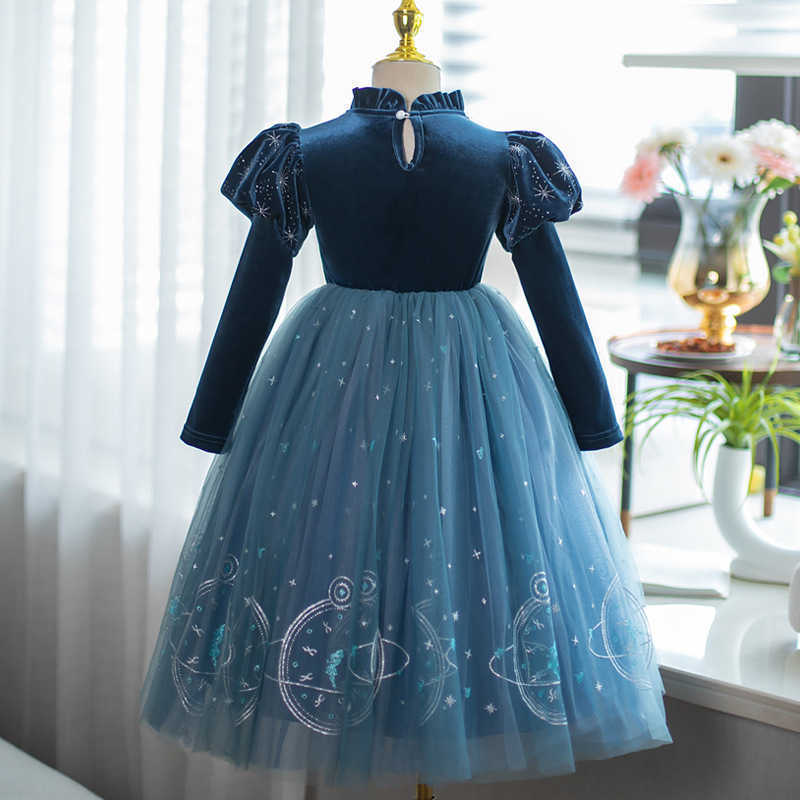 Girl's Dresses New Spring and Autumn Long sleeved Elsa Princess Dress Children's Dress Gold Velvet Girls' Dress Little Girl Performance