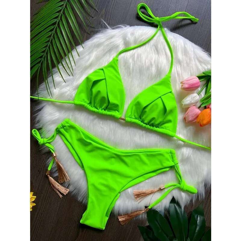 RUOTONSEPT Sexy Solid Color Bandage Bikinis Set Swimwear for Women Two Pieces Triangle Swimwear Brazilian Swimwear Biquinis