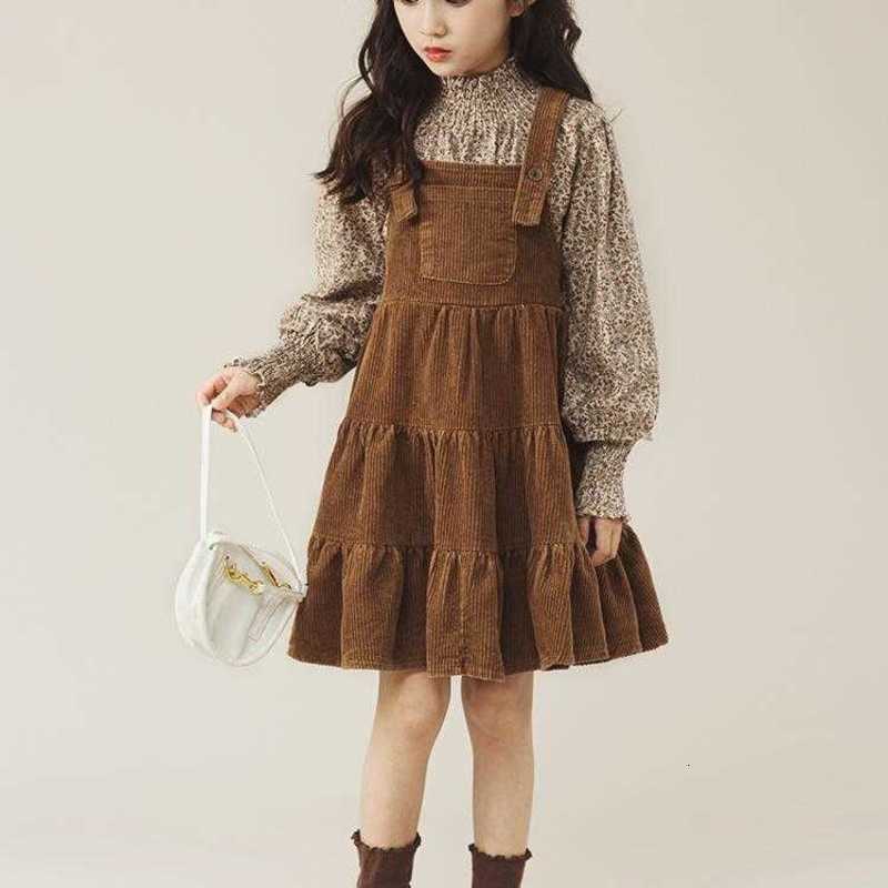 Girl's Dresses Girls' Dress Set 2024 Spring and Autumn New Collection, Korean Edition, Western Style, Girls' Floral Strap Skirt Two Pie