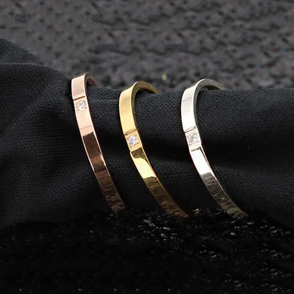 Titanium Round Zircon Rings For Women Minimalist Stainless Steel Thin Ring Jewelry Accessories Valentine'S Day Gifts