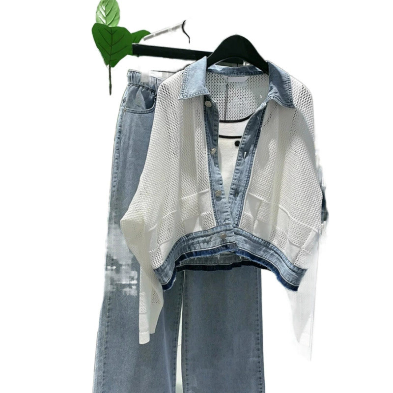 2025 Women Clothing Streetwear Fashion Coats Patchwork Denim Hollow Out Y2k Tops Korean Outwear Casual Loose Jackets Ropa Mujer