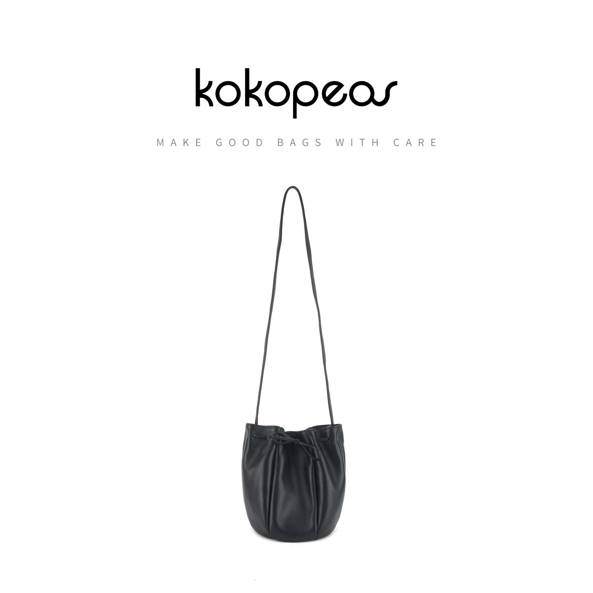 KOKOPEAS High Quality Cowhide Busket Handbag Genuine Leather Design Ladies Crossbody Satchel Drawstring Small Phone Purse