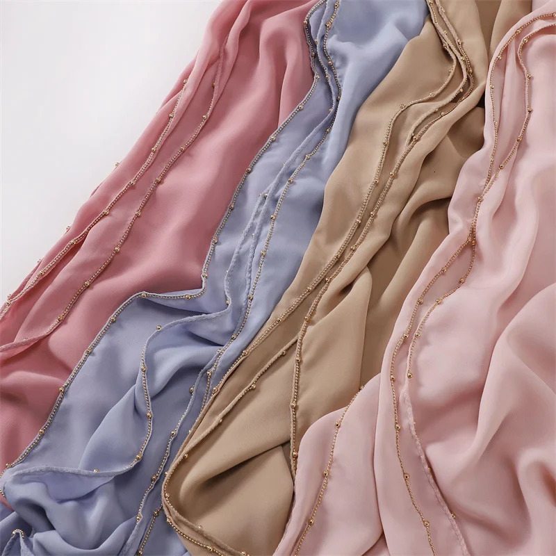 Fashion Necklace Chain Instant Bubble Chiffon Headscarf Womens Beach Shawl Bag Solid Muslim Stoll Necklace Snood 175 * 70cm 250314