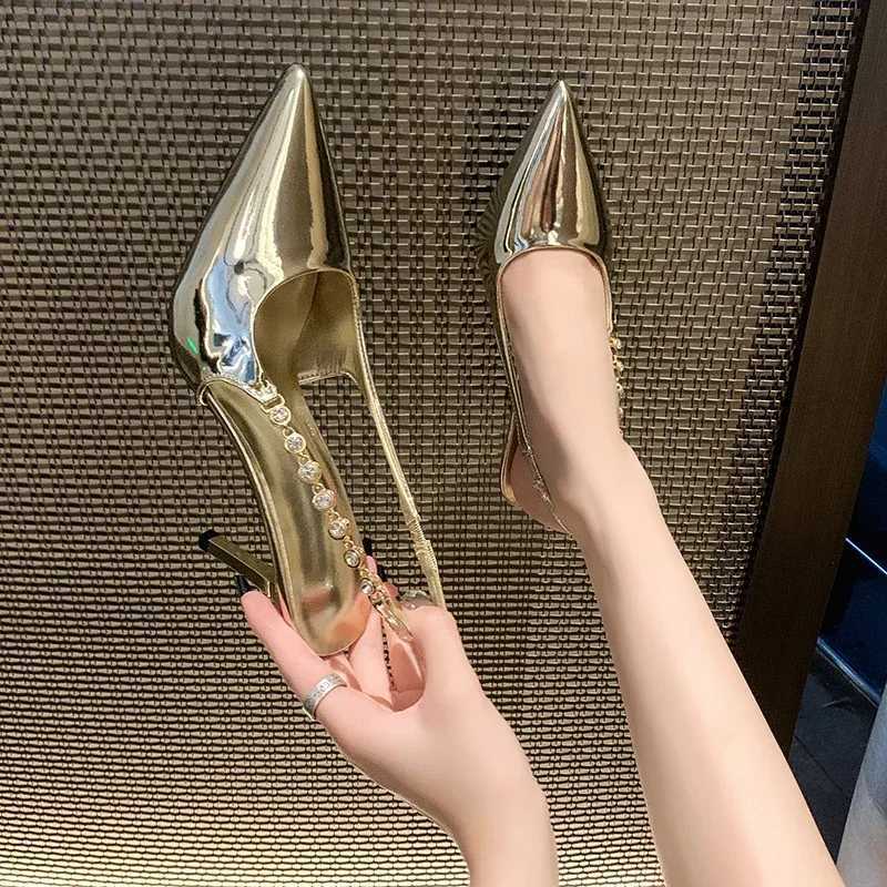 New Arrival Shiny High Heels Slingback Silver Women Pumps Metallic Crystal Sandals Pointy Toe Stiletto Heeled Shoes Party Dress Shoes Woman T250315