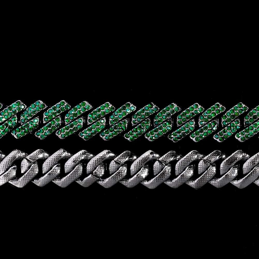 Punk Hip Hop Green Rhies Paved k for Men Iced Out Chain 14mm Miami Rhombus Cuban Necklace Jewelry