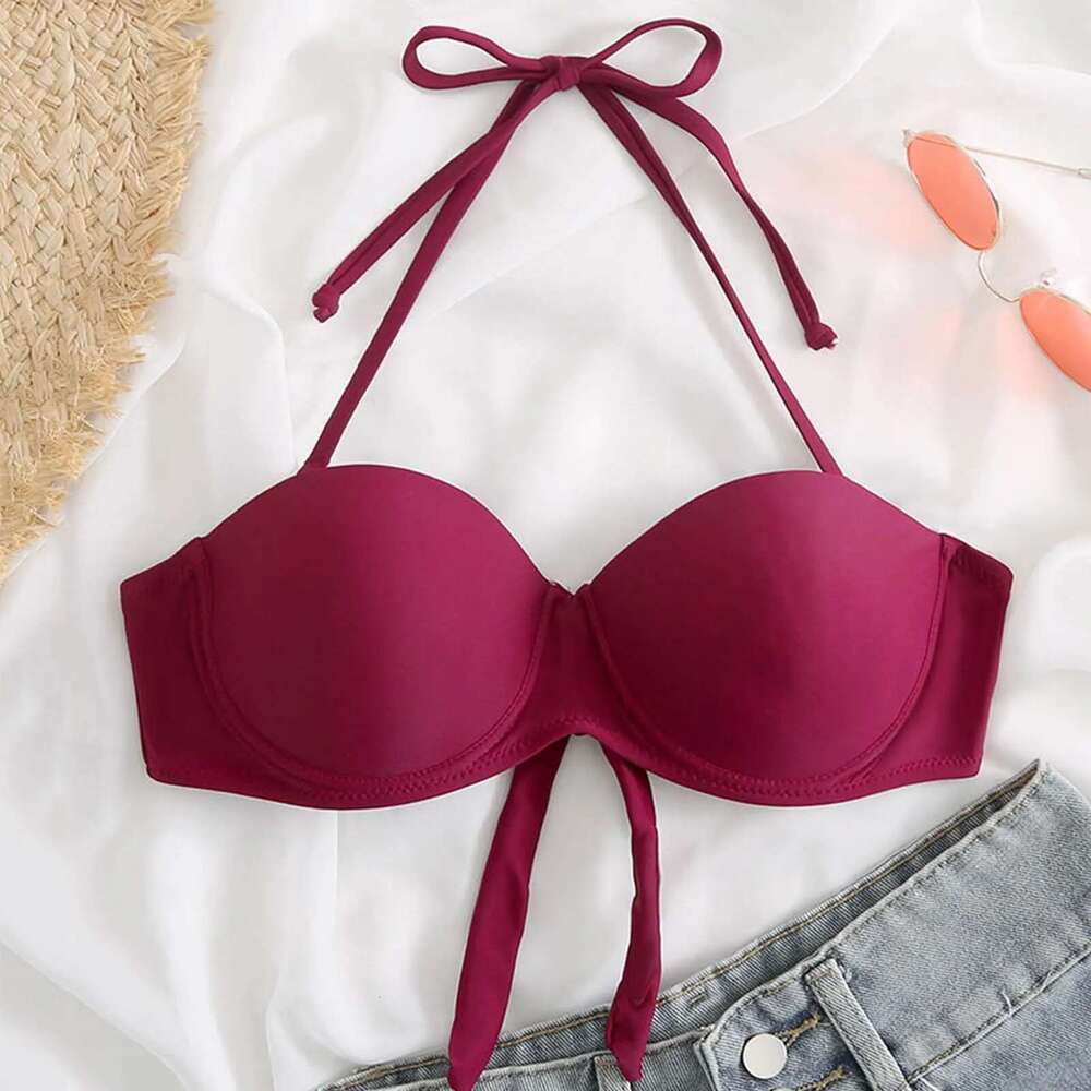 Swimsuit 2025 Fashion Women's Bikini Top with Bow Frame Swimsuit Hot Selling Solid/Flower Folded Swimsuit Top