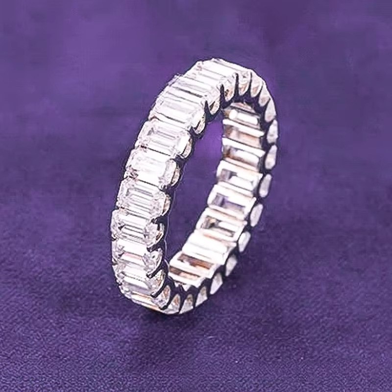 Pass Diamond Tester Hip Hop D Color VVS Bling Moissanite Baguette Band Eternity Ring With 925 Sterling Silver GRA Women Men