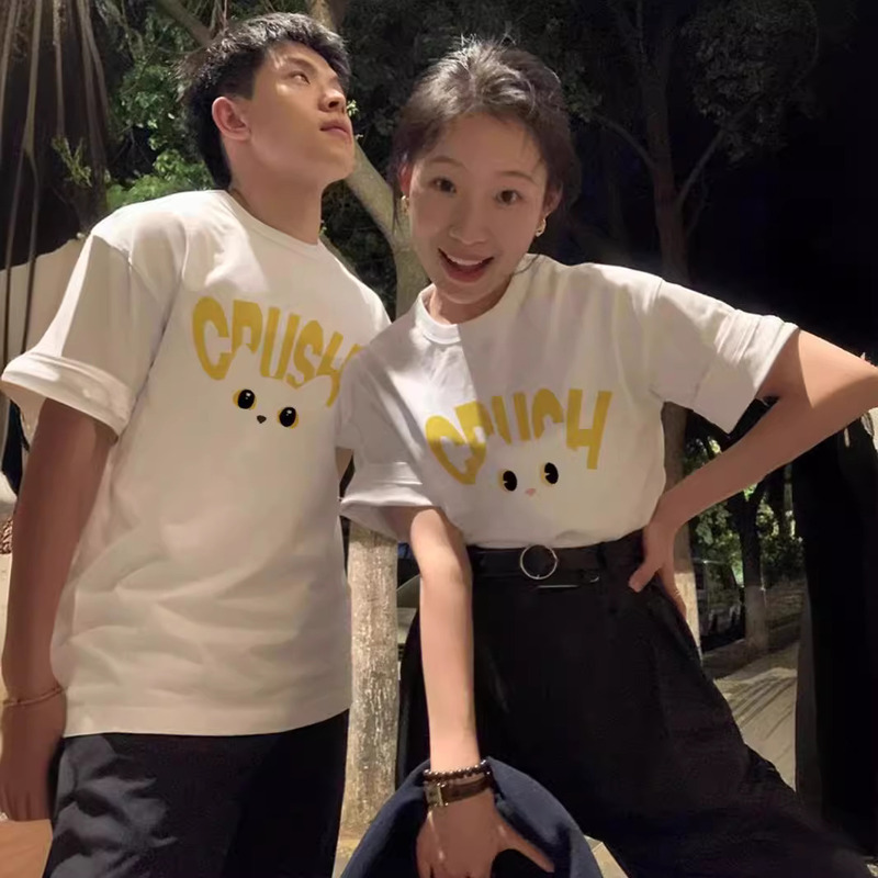 High End Trendy Brand Special Summer Short Sleeved 2024 New Couple's T-Shirt, Man And One Woman Pure Cotton Clothes