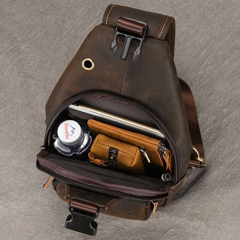 Luufan Men's Ipad Mini Cow Leather Shoulder Bags Casual Sporty Male Anti Theft Chest Pack Slim Bag For Men