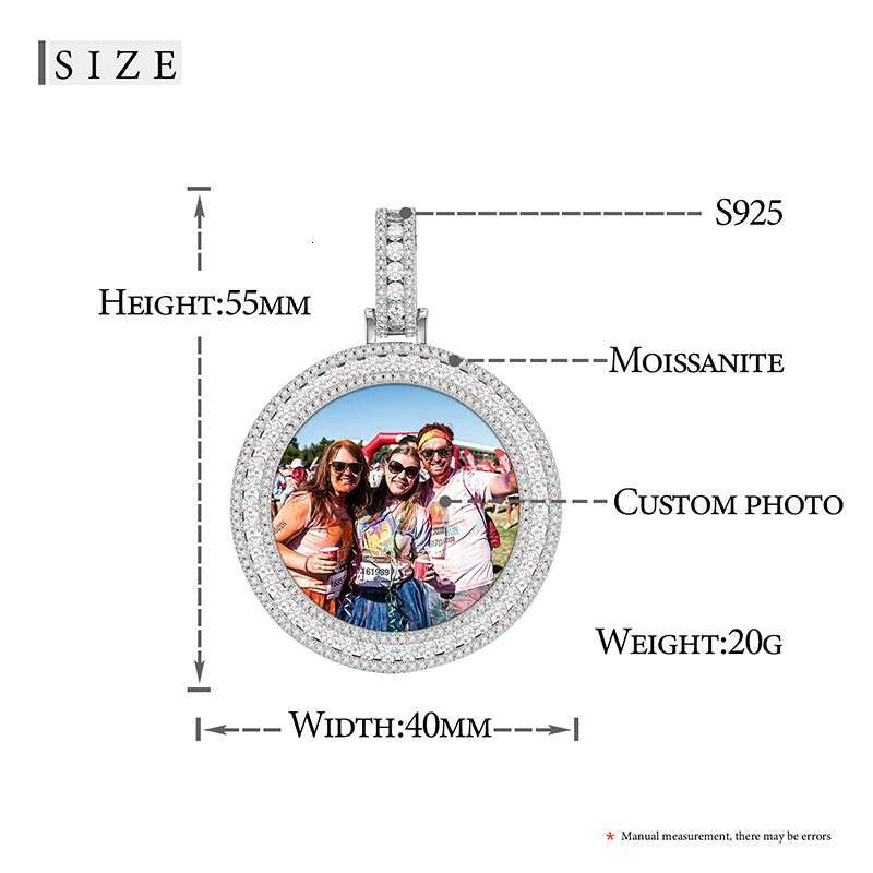 Fine Round Memory Medallions Moissanite Custom Photo Pendant Necklace For Men Hip Hop Jewelry Sterg Sier