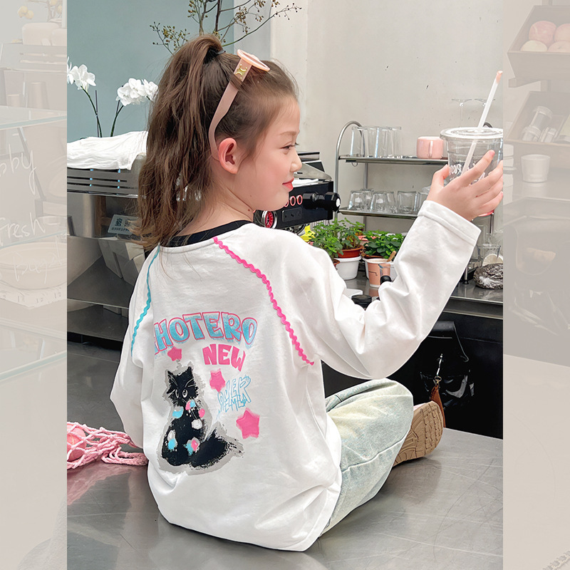 Ddmyshoesvip Girls Western White T Shirt Long Sleeved Base Shirt Medium And Large Children S Clothing Inner Top Girls Spring Clothing New Style