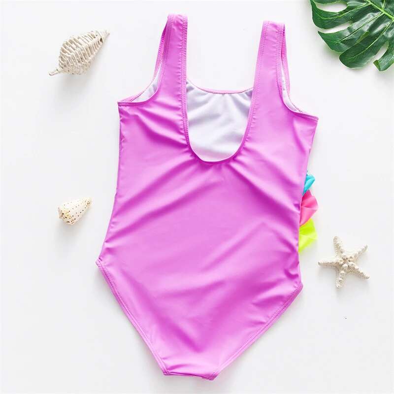 Girl's one-piece swimsuit, unicorn, bare back, summer