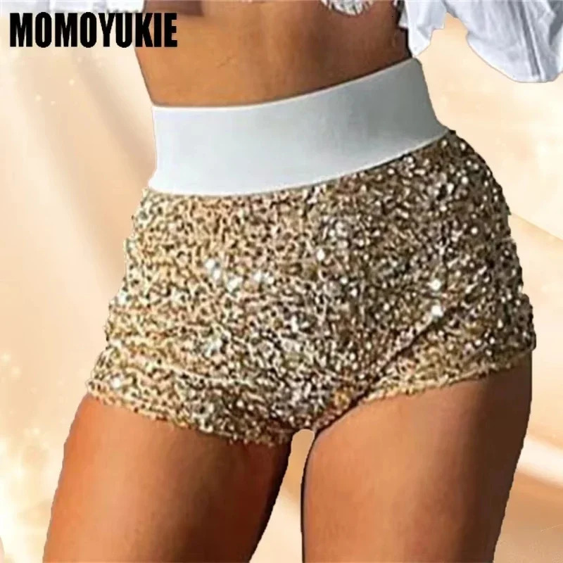 Summer Women Mini Shorts Fashion Trend Sequined High Waist Glitter Clothing Sexy Skinny Party Nightclub Shorts Streetwear 250314