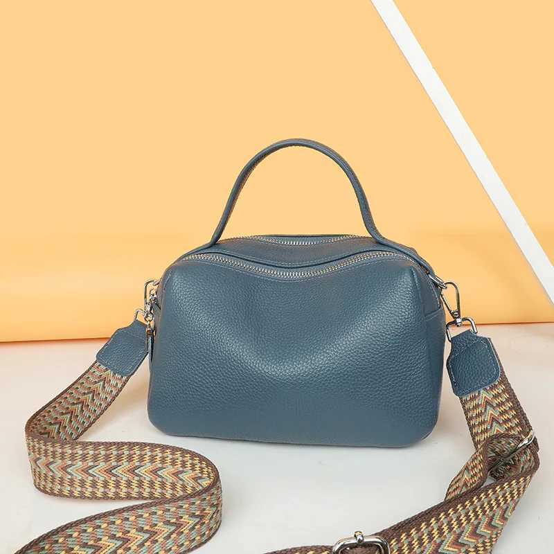 Fashionable and Simple Genuine Leather Womens Handbag Leather Girls Casual 100 Large Capacity Comfortable Wide Shoulder Strap Cross Y250315