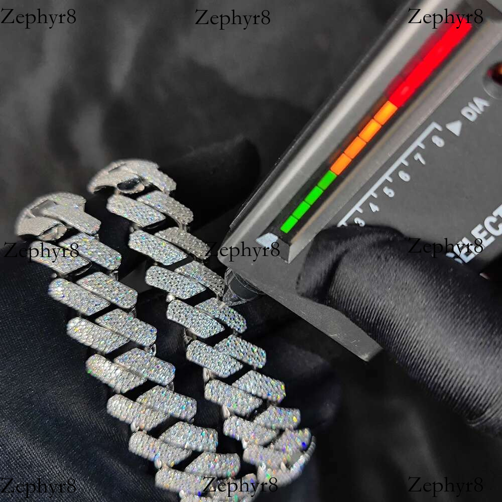 2025 New model High Quality Hip Hop Dia D VVS Necklace Jewelry 20mm Three Row Moissanite Sterg Sier Cuban k Chain