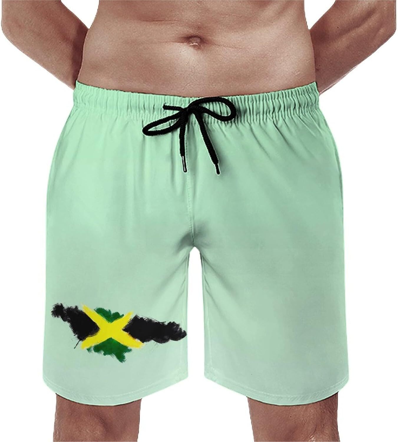 Mens Swim Bathing Suit Jamaican Flag Summer Beach Swimming Shorts Outdoor with Pockets cool
