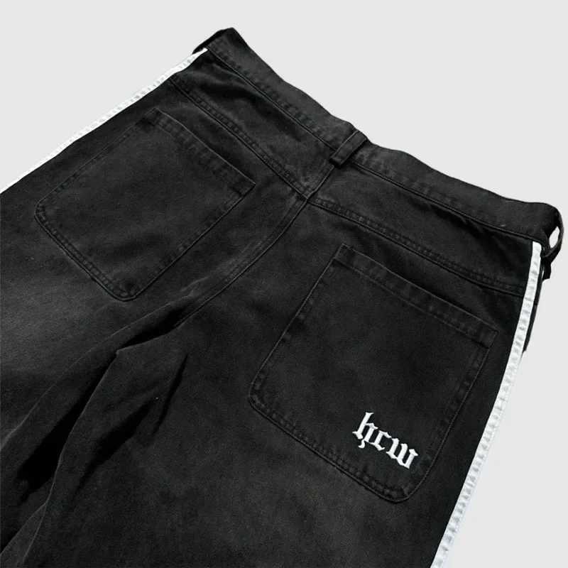 Y2K bagged jeans Harajuku embroidered stripes high-quality retro street style mens casual wide leg jeans sports pantsT250319
