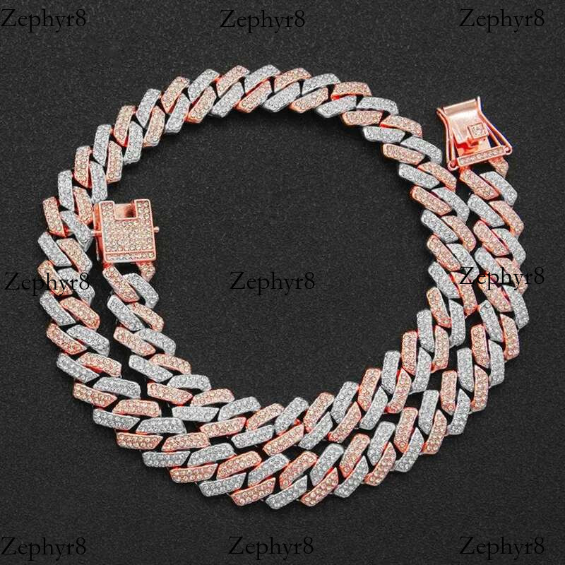 Iced Out Square Miami Cuban k Chain Necklace For Men Women Micro Paved CZ Stone Rose Gold Color Hiphop Jewelry 16"