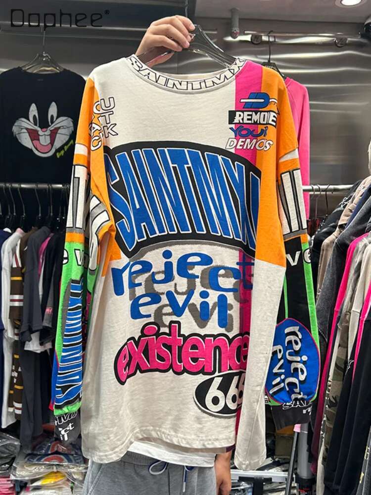 Fashionable Letter Printed Loose Long Sleeves T-Shirt Women's 2023 Spring And Autumn Round Neck Pullover Mid-Length Cotton Top