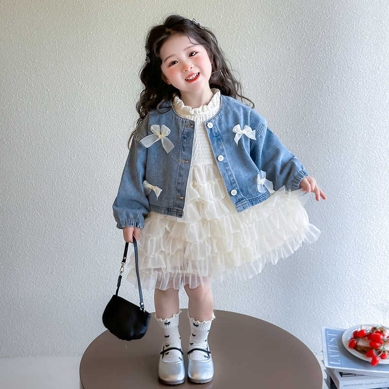 Girl's Dresses Girls' Dress Spring 2025 New Fashionable Children's Dress Spring Denim Two Piece Set Baby Girl Cake Skirt