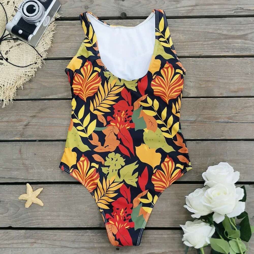 Classic printed lace up printed one-piece swimsuit for women, push up flower one-piece set for beach wear, women's swimsuit