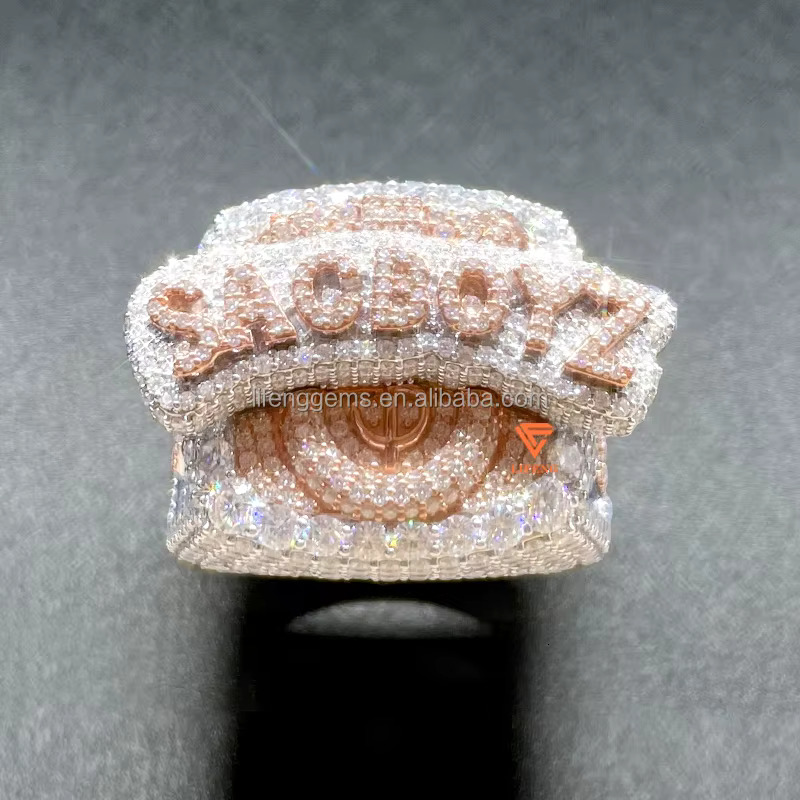 Lifeng Jewelry Hot Style Hip Hop Moissanite Ring Ice Out 925 Silver Moissanite Custom Champion Ring