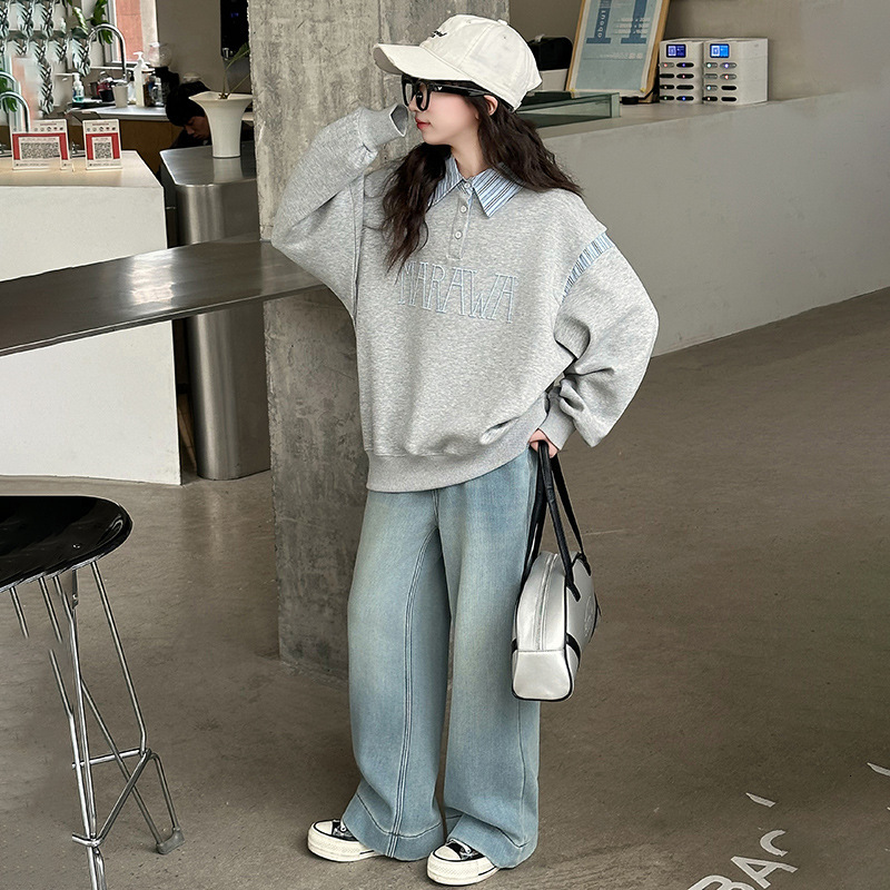 Ddmyshoesvip Girls Hoodie New Western Style Girls Casual Clothes Mid Size Children S Spring And Autumn Style Lapel Top