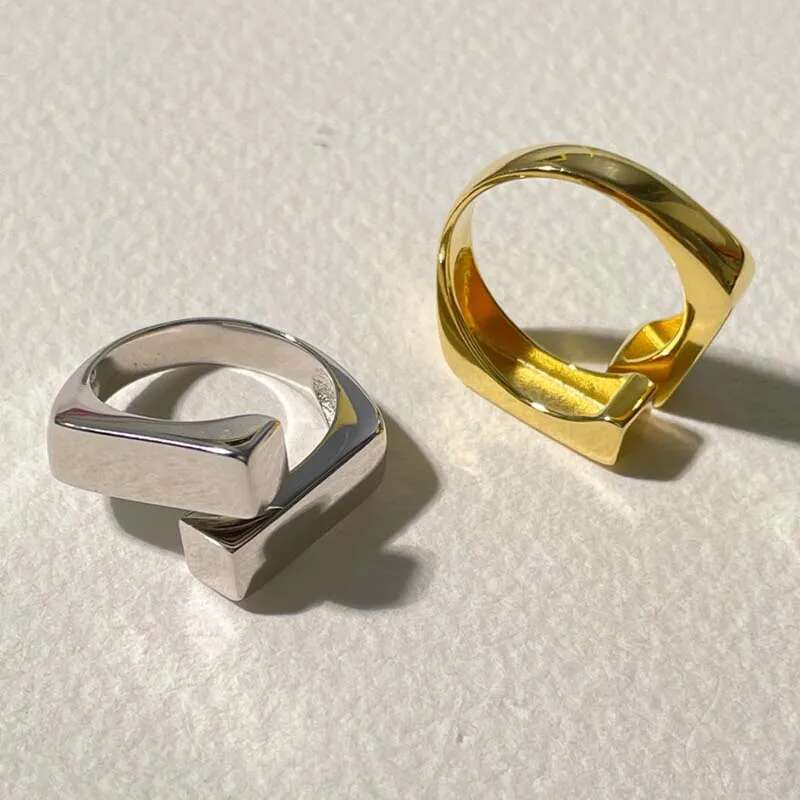 Korean Sier Color Geometic Rectangle Cross Rings for Women Men Vintage Simple Double-Layer Adjustable Ring Party Jewelry Gifts