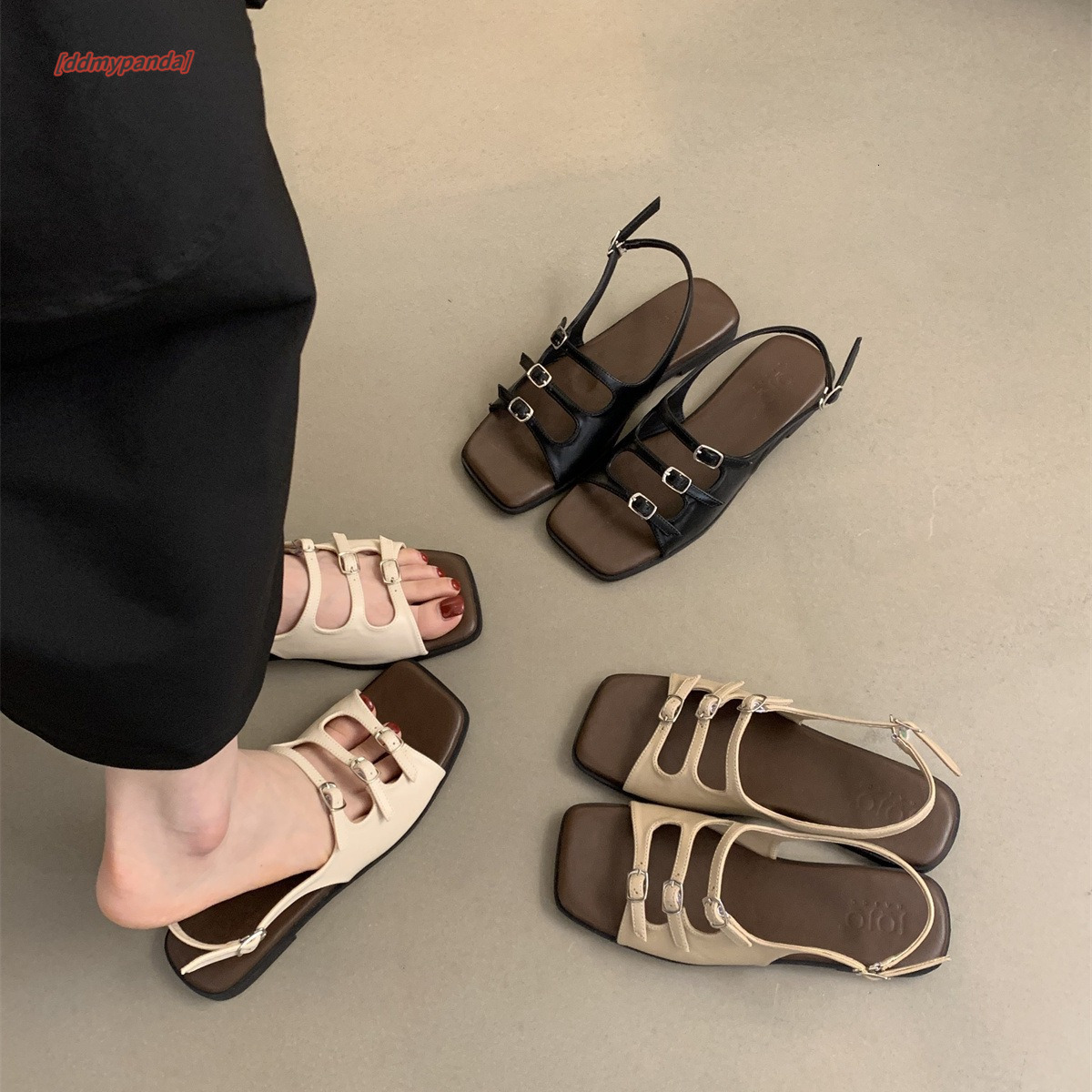 Fashion sandals for women's summer 2025 new French fairy style beach tourism soft flat Roman shoes ddmypanda