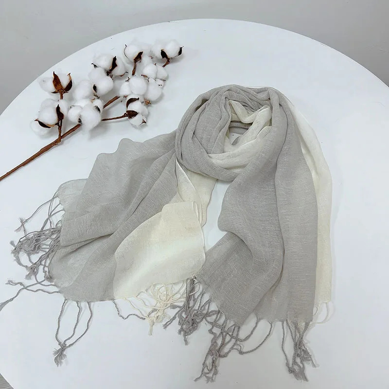 Striped linen flat tassel scarf for women Foulard summer travel long sleeved elegant headscarf for women 60 * 200CM 250314