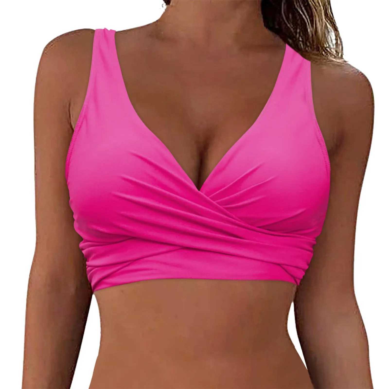 Womens new solid bikini top with bandage shoulder straps cross small design adjustable shoulder straps fashionable swimsuit topXJ250315
