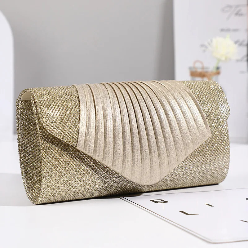 Womens Square Pleated Envelope Evening Clutch Purse Fashion Wedding Party Dinner Handbag Bag 250311