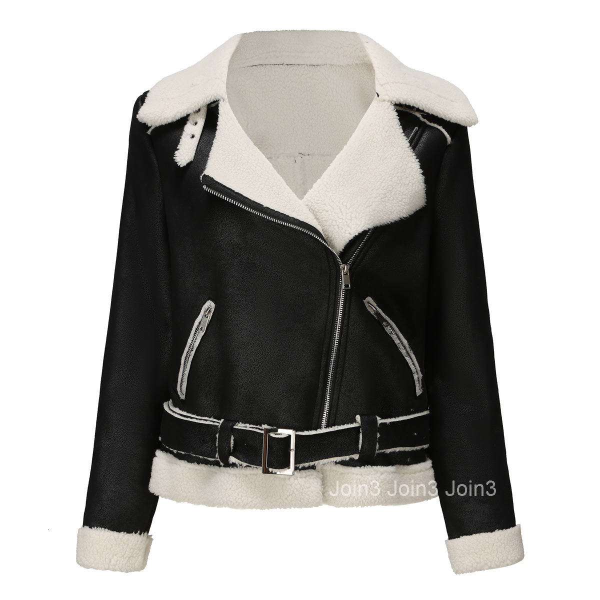 Fashion Autumn/winter Fur Integrated Warm Womens Suede Jacket Leather Coat Womens Lapel Coat with Belt