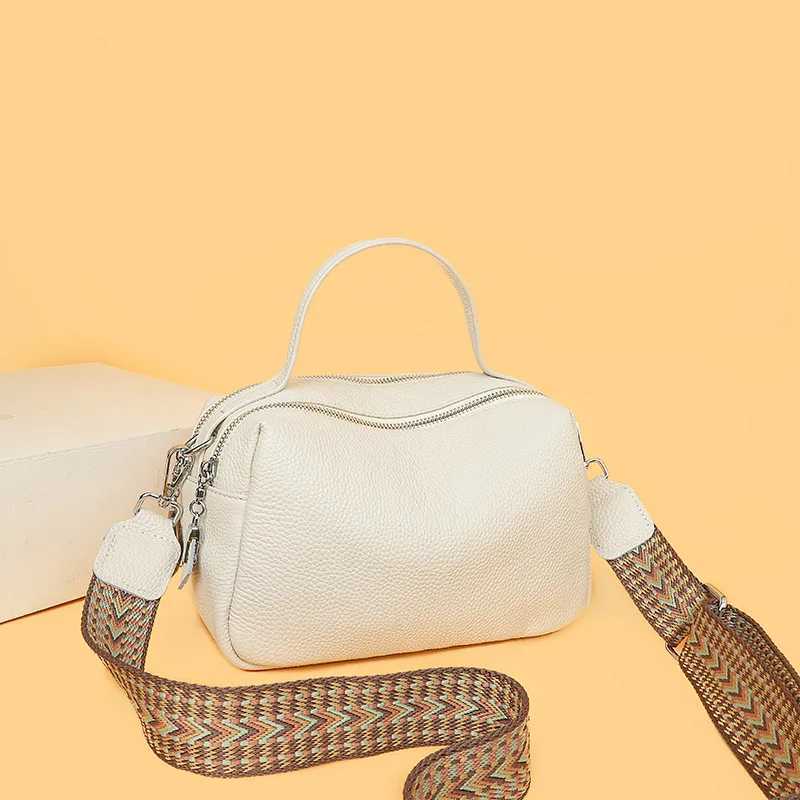 Fashionable and Simple Genuine Leather Womens Handbag Leather Girls Casual 100 Large Capacity Comfortable Wide Shoulder Strap Cross Y250315